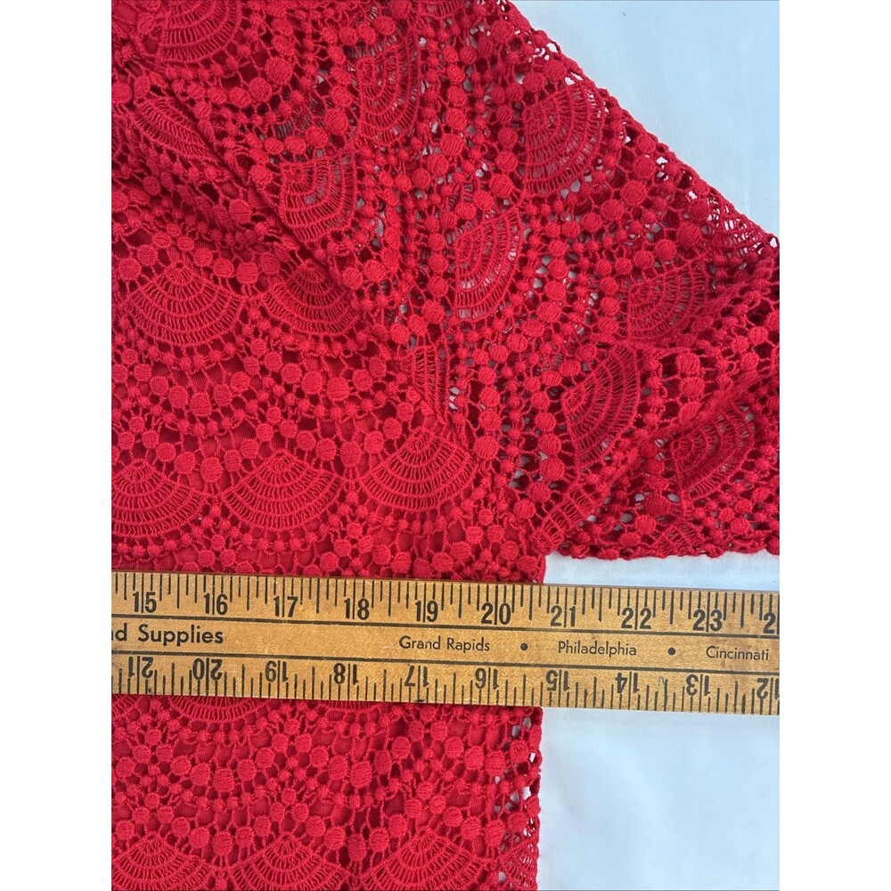 Talbots RSVP Off Shoulder Top XL Red Cotton Crochet Lace Scalloped Romantic Chic - Picture 7 of 14